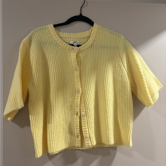 aerie Sweaters - Aerie Short Sleeve Yellow Button Up Cardigan